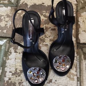 Black stiletto satin size 6.5 heel